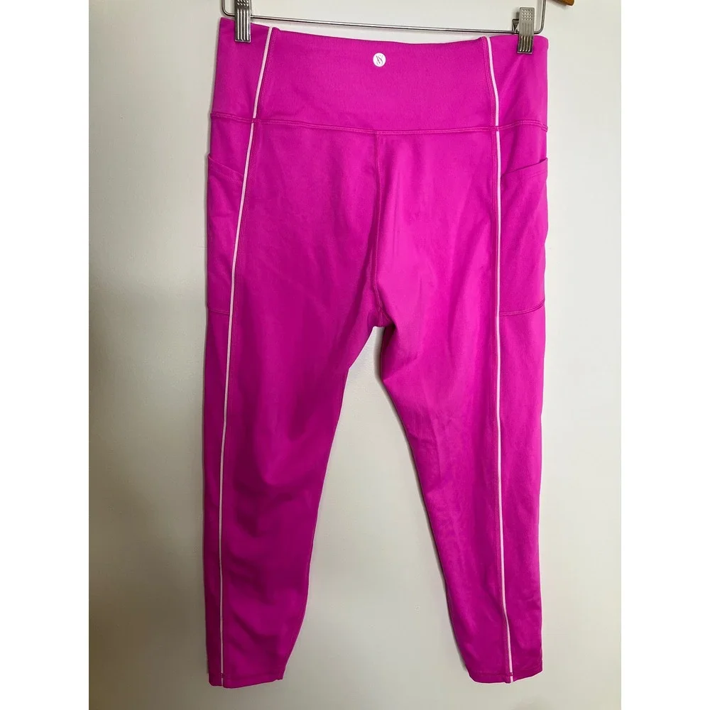 Victoria's Secret Leggings Womens L Short Pink Excellent Pockets Piping Cropped